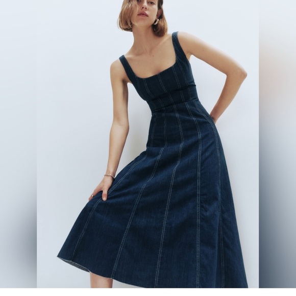 Reformation Amory Denim Midi Dress Size 10 - Picture 11 of 12